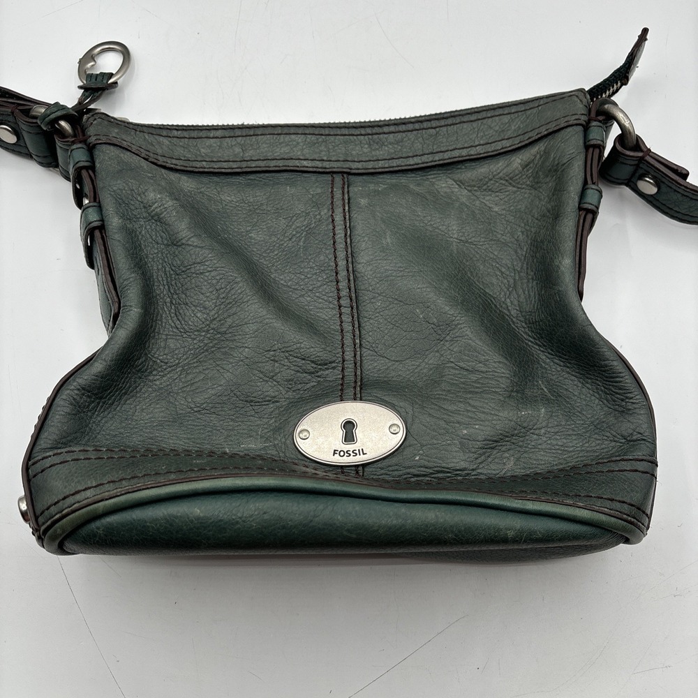 Fossil Maddox Dark Teal‎ Turquoise Bucket Leather Bag Vintage Y2K 90's Zipper